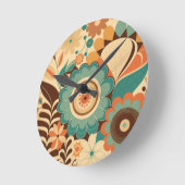  retro design floral brown beize green ronde klok (Hoek)