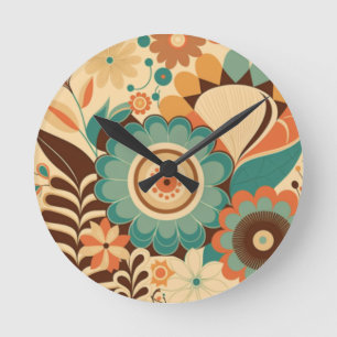  retro design floral brown beize green ronde klok