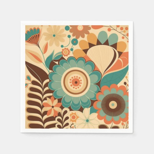  retro design floral brown beize green servet (Voorkant)
