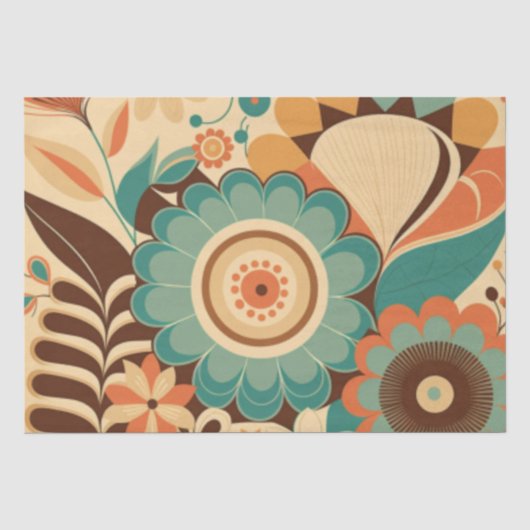 retro design floral brown beize green tissuepapier (Voorkant)