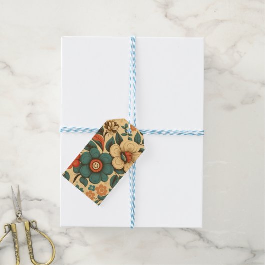 retro design floral pastel cadeaulabel (Met Touw)