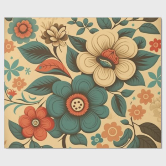  retro design floral pastel cadeaupapier (Vlak)