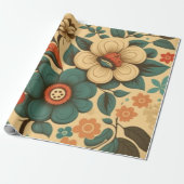  retro design floral pastel cadeaupapier (Uitgerold)