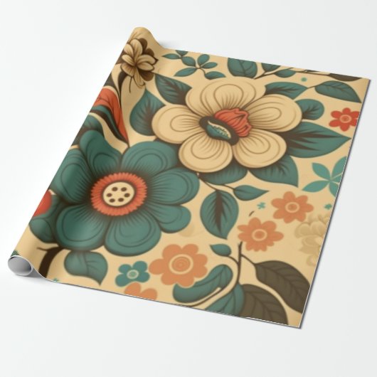retro design floral pastel cadeaupapier (Uitgerold)