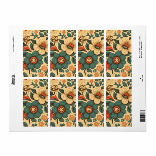  retro design floral pastel etiket (Full Sheet)