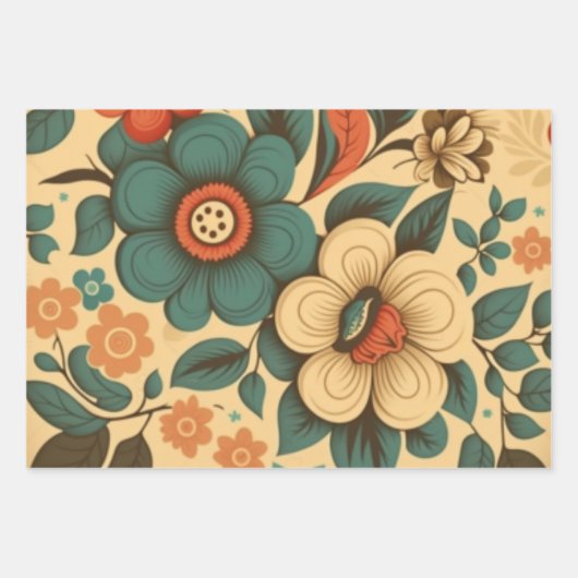 retro design floral pastel inpakpapier vel (Voorkant 2)