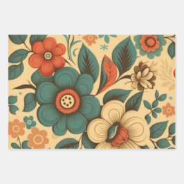  retro design floral pastel inpakpapier vel