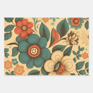 retro design floral pastel inpakpapier vel