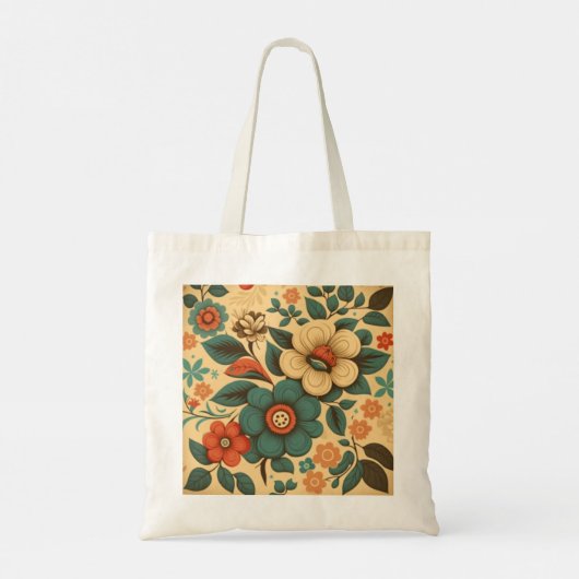  retro design floral pastel tote bag (Achterkant)