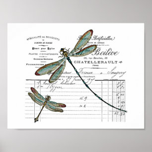 , Retro Design Frankreich - Libelle, Insekt Poster