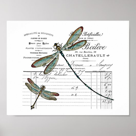 , Retro Design Frankreich - Libelle, Insekt Poster (Voorkant)