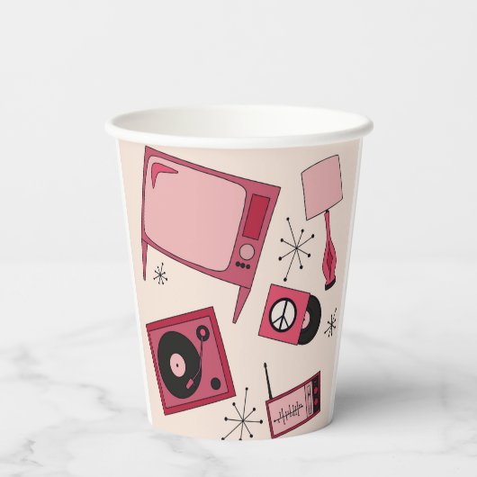 Retro design in verschillende tinten roze papieren bekers (Achterkant)