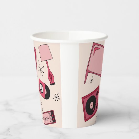 Retro design in verschillende tinten roze papieren bekers (Links)