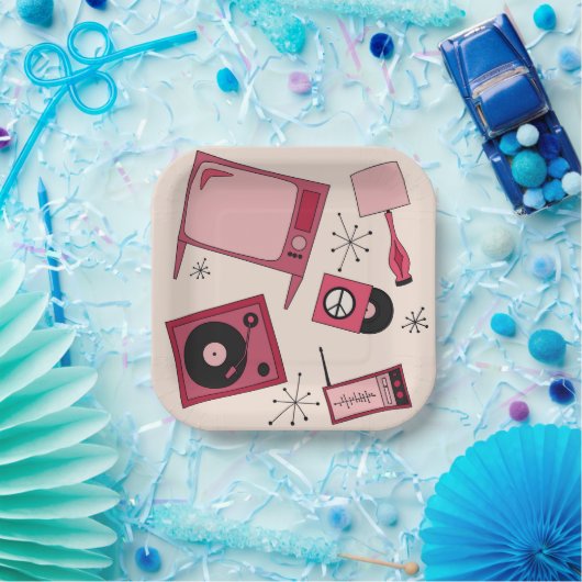 Retro design in verschillende tinten roze papieren bordje (Feest)
