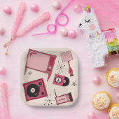 Retro design in verschillende tinten roze papieren bordje (Feest)