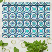 Retro Design Kitchen Towel in Blauwgroen & Aqua Theedoek (Gevouwen)