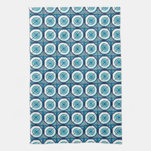 Retro Design Kitchen Towel in Blauwgroen & Aqua Theedoek
