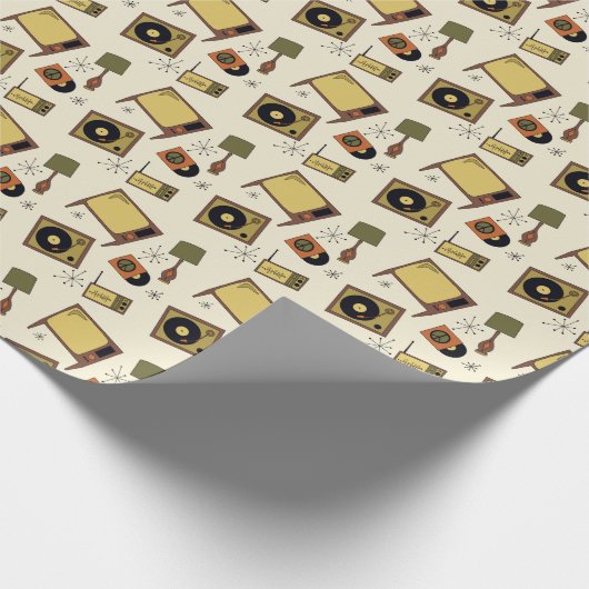 Retro design van platen, T.V., radio Cadeaupapier (Hoek)