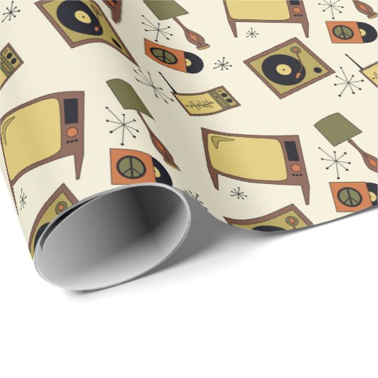 Retro design van platen, T.V., radio Cadeaupapier (Rol Hoek)