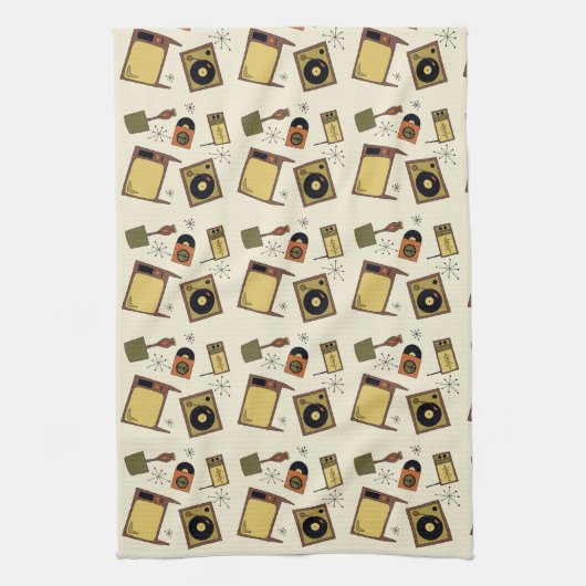 Retro design van T.V.'s, records Theedoek (Verticaal)