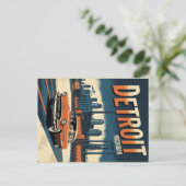 Retro Detroit Industriële Stad met Klassieke Auto Briefkaart (Staand voorkant)