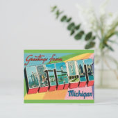 Retro Detroit Michigan Groet Briefkaart (Staand voorkant)