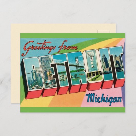 Retro Detroit Michigan Groet Briefkaart (Voorkant / Achterkant)