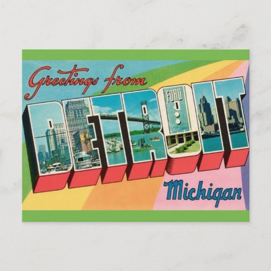 Retro Detroit Michigan Groet Briefkaart (Voorkant)