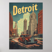 Retro Detroit Michigan Travel Poster (Voorkant)