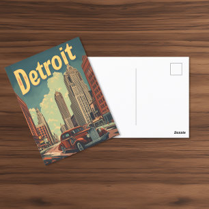 Retro Detroit Michigan Travel Poster Briefkaart