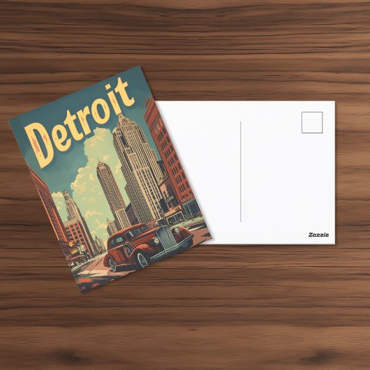Retro Detroit Michigan Travel Poster Briefkaart
