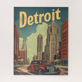 Retro Detroit Michigan Travel Poster Legpuzzel