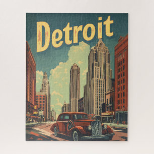 Retro Detroit Michigan Travel Poster Legpuzzel