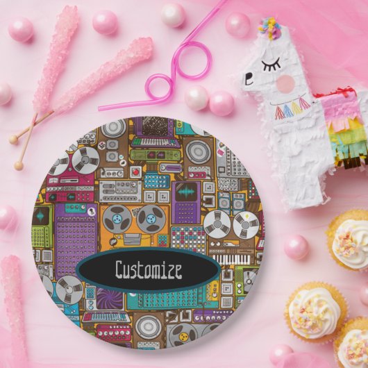 Retro Devices Recording Studio Papieren Bordje (Feest)