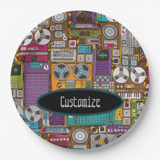 Retro Devices Recording Studio Papieren Bordje (Voorkant)