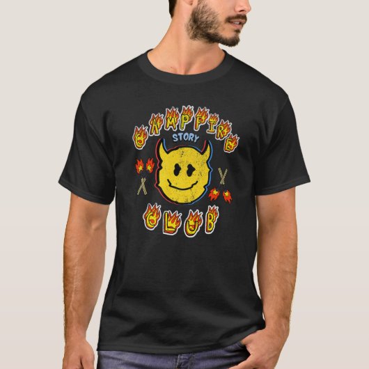 Retro Devil Face Sticker Spooky Campfire Club Flam T-shirt (Voorkant)