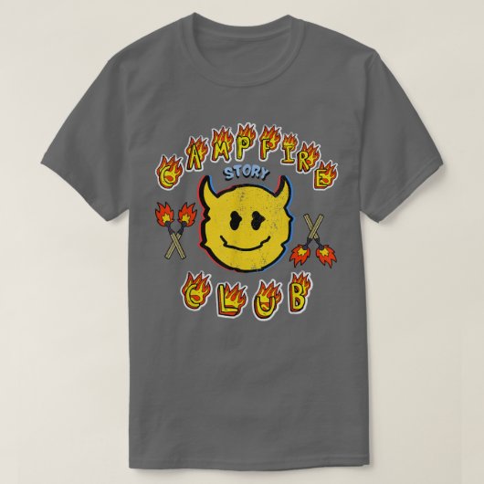 Retro Devil Face Sticker Spooky Campfire Club Flam T-shirt (Design voorkant)