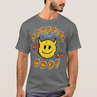 Retro Devil Face Sticker Spooky Campfire Club Flam T-shirt