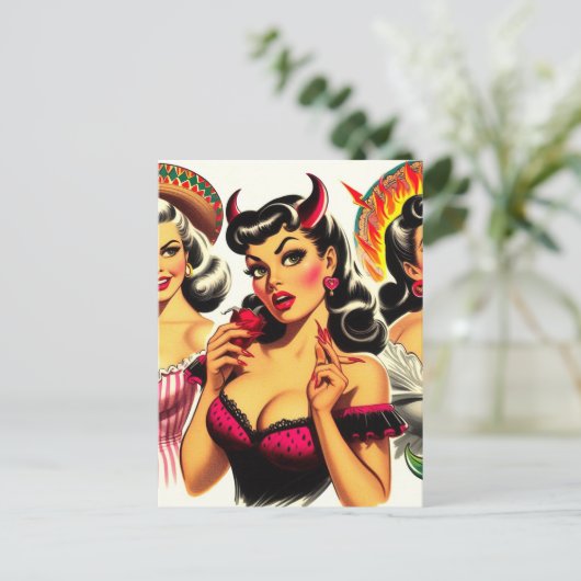 Retro Devilish Pin-up Briefkaart (Staand voorkant)