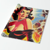 Retro Devilish Pinup Cadeaupapier (Uitgerold)
