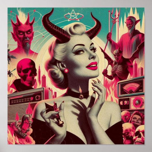 Retro Devilish Woman Collage Poster (Voorkant)