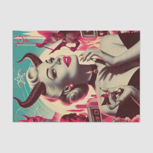 Retro Devilish Woman Collage Tissuepapier (Voorkant)