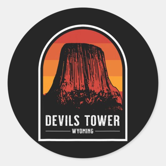 Retro Devils Tower National Monument Wyoming Wande Ronde Sticker (Voorkant)
