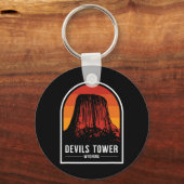 Retro Devils Tower National Monument Wyoming Wande Sleutelhanger (Voorkant)