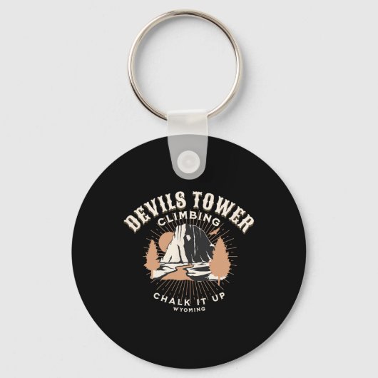 Retro Devils Tower Wyoming Berg Rots Klimmen Sleutelhanger (Voorkant)
