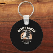 Retro Devils Tower Wyoming Berg Rots Klimmen Sleutelhanger (Voorkant)