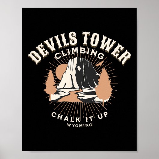 Retro Devils Tower Wyoming Bergrotsklimmen Poster (Voorkant)