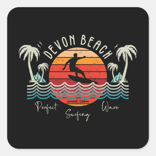 Retro Devon Beach Surfen Vierkante Sticker (Voorkant)