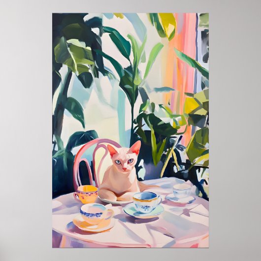 Retro Devon Rex Poster, Devon Rex Olie Schilderij Poster (Voorkant)