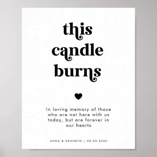 Retro Deze Kaars Brandt Bruiloft In Geheugen Teken Poster (Voorkant)